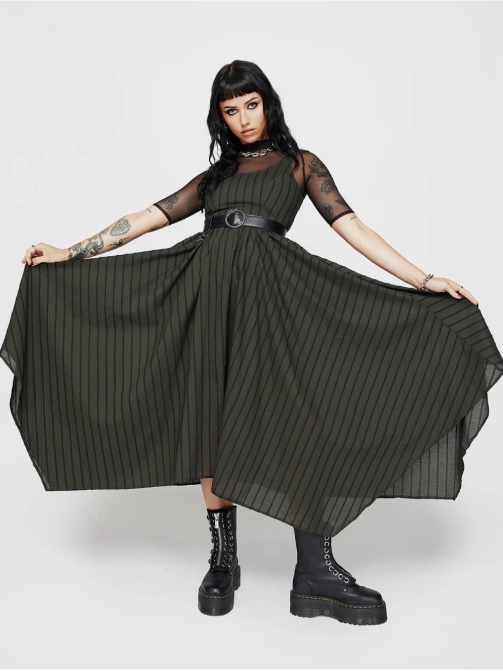 NWT Disturbia Blythe Cotton Handkerchief Hem Midaxi Dress - Dark Green size 6 US - Picture 4 of 6